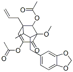 3,8-Bis(acetyloxy)-7-[(1,3-benzodioxol-5-yl)methyl]-1-methoxy-6-methyl-5-(2-propenyl)bicyclo[3.2.1]oct-3-en-2-one Structure