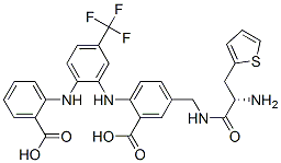 Benzoic  acid,  5-[[[(2S)-2-amino-1-oxo-3-(2-thienyl)propyl]amino]methyl]-2-[[2-[(2-carboxyphenyl)amino]-5-(trifluoromethyl)phenyl]amino]- Structure
