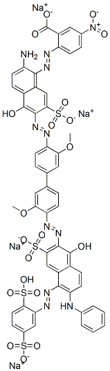 Benzoic acid, 2-[[2-amino-6-[[4'-[[5-[(2,5-disulfophenyl)azo]-1-hydroxy-6-(phenylamino)-3-sulfo-2-naphthalenyl]azo]-3,3'-dimethoxy[1,1'-biphenyl]-4-yl]azo]-5-hydroxy-7-sulfo-1-naphthalenyl]azo]-5-nitro-, tetrasodium salt 구조식 이미지