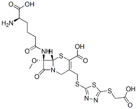 (7S)-7-[[(R)-5-Amino-5-carboxy-1-oxopentyl]amino]-7-methoxy-3-[[[5-[(carboxymethyl)thio]-1,3,4-thiadiazol-2-yl]thio]methyl]cepham-3-ene-4-carboxylic acid 구조식 이미지