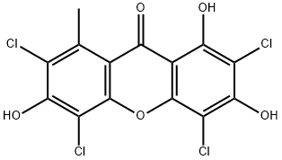 2,4,5,7-Tetrachloro-1,3,6-trihydroxy-8-methyl-9H-xanthen-9-one 구조식 이미지
