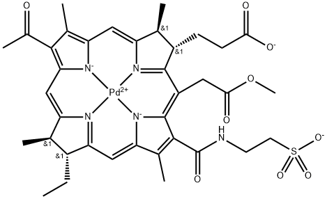 (SP-4-2)-[(7S,8S,17R,18R)-13-Acetyl-18-ethyl-5-(2-methoxy-2-oxoethyl)-2,8,12,17-tetramethyl-3-[[(2-sulfoethyl)amino]carbonyl]-21H,23H-porphine-7-propanoato(4-)-kN21,kN22,kN23,kN24]palladate(2-) 구조식 이미지