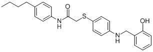 N-(4-부틸페닐)-2-((4-[(2-하이드록시벤질)아미노]페닐)술파닐)아세트아미드 구조식 이미지
