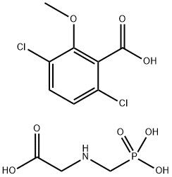 3,6-디클로로-2-메톡시-벤조산,2-(포스포노메틸아미노)아세트산 구조식 이미지