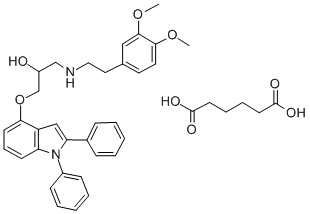 2-Propanol, 1-((2-(3,4-dimethoxyphenyl)ethyl)amino)-3-((1,2-diphenyl-1 H-indol-4-yl)oxy)-, hexanedioate (1:1) (salt) Structure