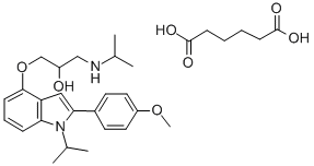 2-Propanol, 1-((2-(4-methoxyphenyl)-1-isopropyl-1H-indol-4-yl)oxy)-3-i sopropylamino-, hexanedioate (1:1) (salt) Structure