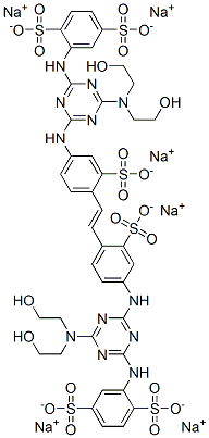 76482-78-5 hexasodium 2-[[4-(bis(2-hydroxyethyl)amino)-6-[[4-[(E)-2-[4-[[4-(bis(2 -hydroxyethyl)amino)-6-[(2,5-disulfonatophenyl)amino]-1,3,5-triazin-2- yl]amino]-2-sulfonato-phenyl]ethenyl]-3-sulfonato-phenyl]amino]-1,3,5- triazin-2-yl]amino]benzene-1,4-disulfonate