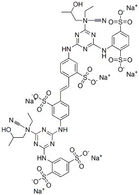 1,4-벤젠디술폰산,2,2'-[1,2-에텐디일비스[(3-술포-4,1-페닐렌)이미노[6-[(2-시아노에틸)(2-히드록시프로필)아미노]-1,3,5,4,2-트리아진-XNUMX-디일]이미노]비스-,육나트륨염 구조식 이미지