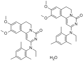 4H-Pyrimido(6,1-a)isoquinolin-4-one, 6,7-dihydro-9,10-dimethoxy-2-(eth yl(2,4,6-trimethylphenyl)amino)-, hydrate (2:1) 구조식 이미지