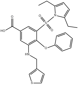 3-((2,5-Diethyl-1H-pyrrol-1-yl)sulfonyl)-4-phenoxy-5-((3-thienylmethyl )amino)benzoic acid 구조식 이미지