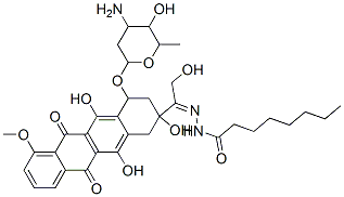 N-[[1-[4-(4-amino-5-hydroxy-6-methyl-oxan-2-yl)oxy-2,5,12-trihydroxy-7 -methoxy-6,11-dioxo-3,4-dihydro-1H-tetracen-2-yl]-2-hydroxy-ethylidene ]amino]octanamide Structure