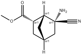 Bicyclo[2.2.1]heptane-2-carboxylic acid, 6-amino-6-cyano-, methyl ester, Structure