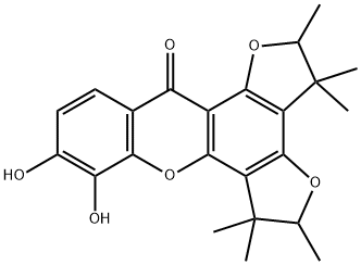 2,3,5,6-Tetrahydro-8,9-dihydroxy-2,3,3,5,6,6-hexamethyl-12H-difuro[2,3-a:2',3'-c]xanthen-12-one 구조식 이미지