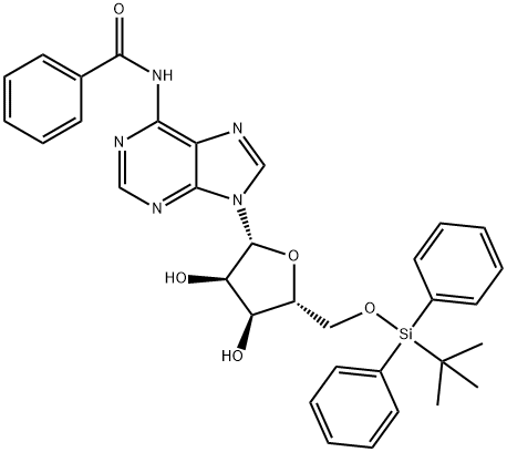 Adenosine, N-benzoyl-5'-O-[(1,1-dimethylethyl)diphenylsilyl]- Structure