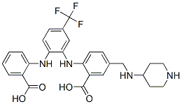 Benzoic  acid,  2-[[2-[(2-carboxyphenyl)amino]-5-(trifluoromethyl)phenyl]amino]-5-[(4-piperidinylamino)methyl]- Structure