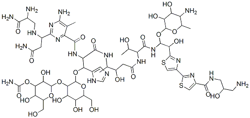 [2-[2-[2-[[6-amino-2-[1-[(2-amino-2-carbamoyl-ethyl)amino]-2-carbamoyl -ethyl]-5-methyl-pyrimidine-4-carbonyl]amino]-2-[[4-[[1-[[1-(5-amino-3 ,4-dihydroxy-6-methyl-oxan-2-yl)oxy-2-[4-[4-[(3-amino-2-hydroxy-propyl )carbamoyl]-1,3-thiazol-2-yl]-1,3-thiazol-2-yl]-2-hydroxy-ethyl]carbam oyl]-2-hydroxy-propyl]carbamoyl]-3-hydroxy-butan-2-yl]carbamoyl]-1-(3H -imidazol-4-yl)ethoxy]-4,5-dihydroxy-6-(hydroxymethyl)oxan-3-yl]oxy-3, 5-dihydroxy-6-(hydroxymethyl)oxan-4-yl] carbamate 구조식 이미지