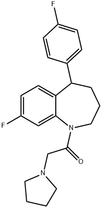 8-Fluoro-5-(4-fluorophenyl)-1-(pyrrolizinoacetyl)-2,3,4,5-tetrahydro-1H-1-benzazepine Structure