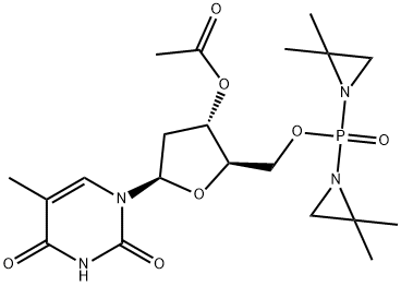 Thymidine 3'-acetate=5'-[bis(2,2-dimethyl-1-aziridinyl)phosphinic acid] Structure