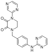 1-Pyrazinyl-4-((4-(2-pyrimidinylamino)phenyl)methyl)-2,3-piperazinedio ne 구조식 이미지