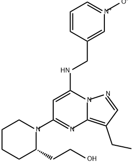 (2S)-1-[3-Ethyl-7-[[(1-oxido-3-pyridinyl)methyl]amino]pyrazolo[1,5-a]pyrimidin-5-yl]-2-piperidineethanol 구조식 이미지