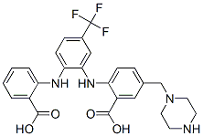 Benzoic  acid,  2-[[2-[(2-carboxyphenyl)amino]-5-(trifluoromethyl)phenyl]amino]-5-(1-piperazinylmethyl)- 구조식 이미지