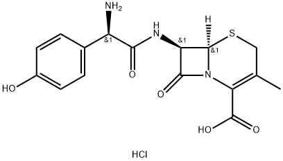 [6R-[6alpha,7beta(R*)]]-7-[amino(4-hydroxyphenyl)acetamido]-3-methyl-8-oxo-5-thia-1-azabicyclo[4.2.0]oct-2-ene-2-carboxylic acid monohydrochloride  구조식 이미지