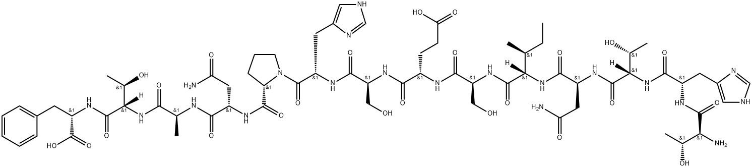 L-Threonyl-L-histidyl-L-threonyl-L-asparaginyl-L-isoleucyl-L-seryl-L-alpha-glutamyl-L-seryl-L-histidyl-L-prolyl-L-asparaginyl-L-alanyl-L-threonyl-L-phenylalanine 구조식 이미지