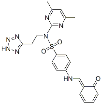 N-(4,6-dimethylpyrimidin-2-yl)-4-[[(Z)-(6-oxo-1-cyclohexa-2,4-dienylid ene)methyl]amino]-N-[2-(2H-tetrazol-5-yl)ethyl]benzenesulfonamide 구조식 이미지