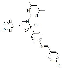 4-[(4-chlorophenyl)methylideneamino]-N-(4,6-dimethylpyrimidin-2-yl)-N- [2-(2H-tetrazol-5-yl)ethyl]benzenesulfonamide Structure