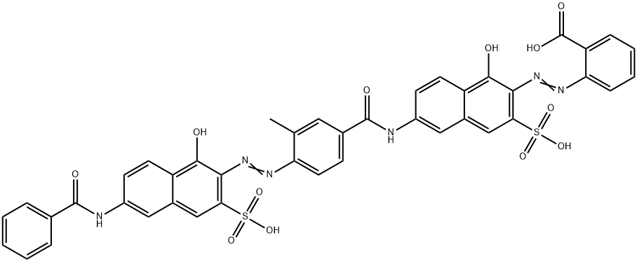 2-[[6-[[4-[[6-(Benzoylamino)-1-hydroxy-3-sulfo-2-naphthalenyl]azo]-3-methylbenzoyl]amino]-1-hydroxy-3-sulfo-2-naphthalenyl]azo]benzoic acid 구조식 이미지