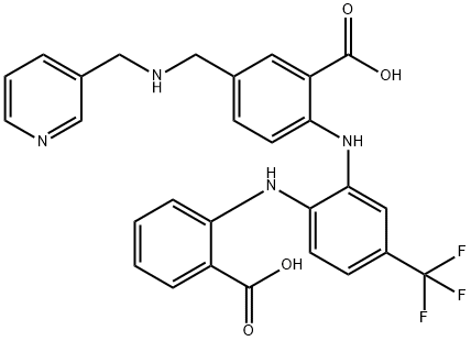 Benzoic  acid,  2-[[2-[(2-carboxyphenyl)amino]-5-(trifluoromethyl)phenyl]amino]-5-[[(3-pyridinylmethyl)amino]methyl]- 구조식 이미지