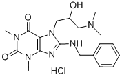 1H-Purine-2,6-dione, 3,7-dihydro-1,3-dimethyl-7-(3-(dimethylamino)-2-h ydroxypropyl)-8-((phenylmethyl)amino)-, monohydrochloride Structure