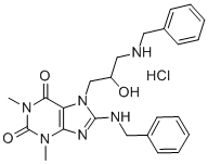 1H-Purine-2,6-dione, 3,7-dihydro-1,3-dimethyl-7-(2-hydroxy-3-((phenylm ethyl)amino)propyl)-8-((phenylmethyl)amino)-, monohydrochloride Structure
