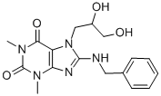 1H-Purine-2,6-dione, 3,7-dihydro-7-(2,3-dihydroxypropyl)-1,3-dimethyl- 8-((phenylmethyl)amino)- 구조식 이미지