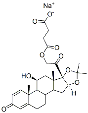Pregna-1,4-diene-3,20-dione, 21-(3-carboxy-1-oxopropoxy)-11-hydroxy-16,17-[(1-methylethylidene)bis(oxy)]-, monosodium salt, (11beta,16alpha)- 구조식 이미지