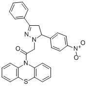 10-((4,5-Dihydro-5-(4-nitrophenyl)-3-phenyl-1H-pyrazol-1-yl)acetyl)-10 H-phenothiazine Structure