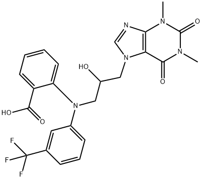 Benzoic  acid,  2-[[2-hydroxy-3-(1,2,3,6-tetrahydro-1,3-dimethyl-2,6-dioxo-7H-purin-7-yl)propyl][3-(trifluoromethyl)phenyl]amino]- 구조식 이미지