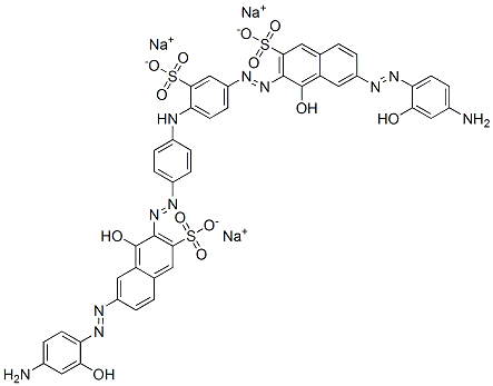 trisodium 6-[(4-amino-2-hydroxyphenyl)azo]-3-[[4-[[4-[[7-[(4-amino-2-hydroxyphenyl)azo]-1-hydroxy-3-sulphonato-2-naphthyl]azo]phenyl]amino]-3-sulphonatophenyl]azo]-4-hydroxynaphthalene-2-sulphonate 구조식 이미지