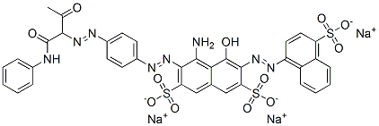 trisodium 4-amino-5-hydroxy-3-[[4-[[2-oxo-1-[(phenylamino)carbonyl]propyl]azo]phenyl]azo]-6-[(4-sulphonato-1-naphthyl)azo]naphthalene-2,7-disulphonate 구조식 이미지