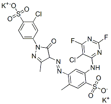 dipotassium 4-[(5-chloro-2,6-difluoro-4-pyrimidinyl)amino]-6-[[1-(3-chloro-4-sulphonatophenyl)-4,5-dihydro-3-methyl-5-oxo-1H-pyrazol-4-yl]azo]toluene-3-sulphonate 구조식 이미지