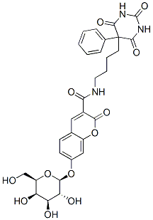 7-(beta-D-galactopyranosyloxy)-N-[4-(hexahydro-2,4,6-trioxo-5-phenylpyrimidin-5-yl)butyl]-2-oxo-2H-1-benzopyran-3-carboxamide Structure