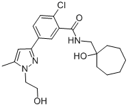 2-CHLORO-N-((1-HYDROXYCYCLOHEPTYL)METHYL)-5-[1-(2-HYDROXYETHYL)-5-METHYL-1H-PYRAZOL-3-YL]BENZAMIDE 구조식 이미지