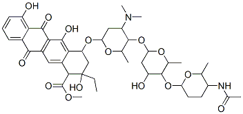 methyl 4-[5-[5-(5-acetamido-6-methyl-oxan-2-yl)oxy-4-hydroxy-6-methyl- oxan-2-yl]oxy-4-dimethylamino-6-methyl-oxan-2-yl]oxy-2-ethyl-2,5,7-tri hydroxy-6,11-dioxo-3,4-dihydro-1H-tetracene-1-carboxylate Structure