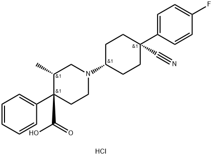 1-(4-Cyano-4-(4-fluorophenyl)cyclohexyl)-3-methyl-4-phenylpiperidine-4-carboxylic acid monohydrochloride 구조식 이미지