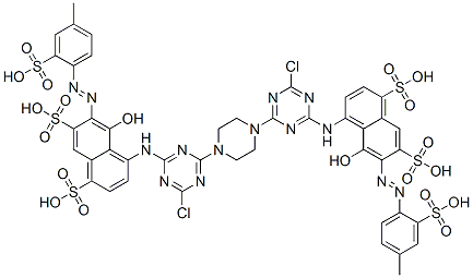 1,4-Bis[4-chloro-6-[8-hydroxy-7-(4-methyl-2-sulfophenylazo)-4,6-disulfo-1-naphtylamino]-1,3,5-triazin-2-yl]piperazine 구조식 이미지