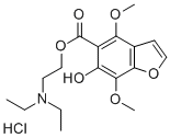 5-Benzofurancarboxylic acid, 4,7-dimethoxy-6-hydroxy-, 2-(diethylamino )ethyl ester, hydrochloride Structure