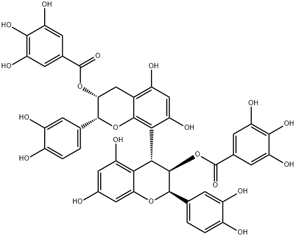 [(2R,3R,4R)-2-(3,4-dihydroxyphenyl)-4-[(2R,3R)-2-(3,4-dihydroxyphenyl)-5,7-dihydroxy-3-(3,4,5-trihydroxybenzoyl)oxy-chroman-8-yl]-5,7-dihydroxy-chroman-3-yl] 3,4,5-trihydroxybenzoate 구조식 이미지