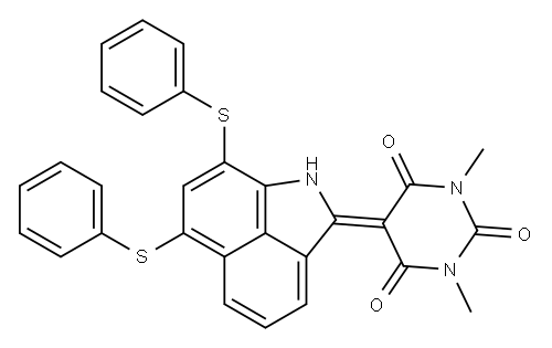 5-[6,8-bis(phenylthio)benz[cd]indol-2(1H)-ylidene]-1,3-dimethyl-1H,3H,5H-pyrimidine-2,4,6-trione  구조식 이미지
