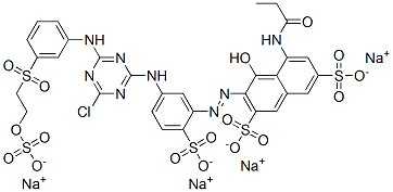 3-[5-[4-클로로-6-[3-[2-(옥시술포닐옥시)에틸술포닐]아닐리노]-1,3,5-트리아진-2-일아미노]-2-술포네이토페닐아조]-4-하이드록시-5-프로피오닐아미노-2,7-나프탈렌디술포직산 테크라소디움염 구조식 이미지