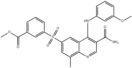 Methyl 3-(3-carbaMoyl-4-(3-MethoxyphenylaMino)-8-Methylquinolin-6-ylsulfonyl)benzoate 구조식 이미지